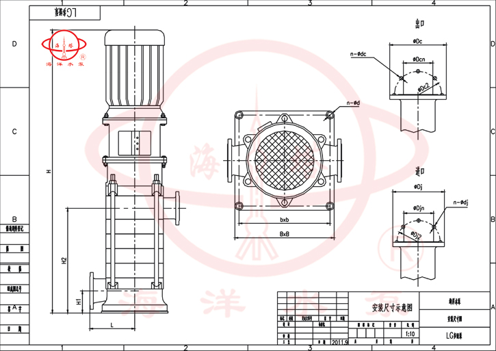 LG立式便拆高层建筑给水清水多级泵安装尺寸图