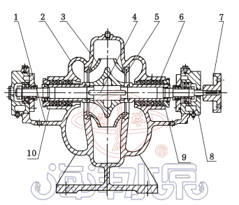 S型单级双吸清水管道泵结构示意图 